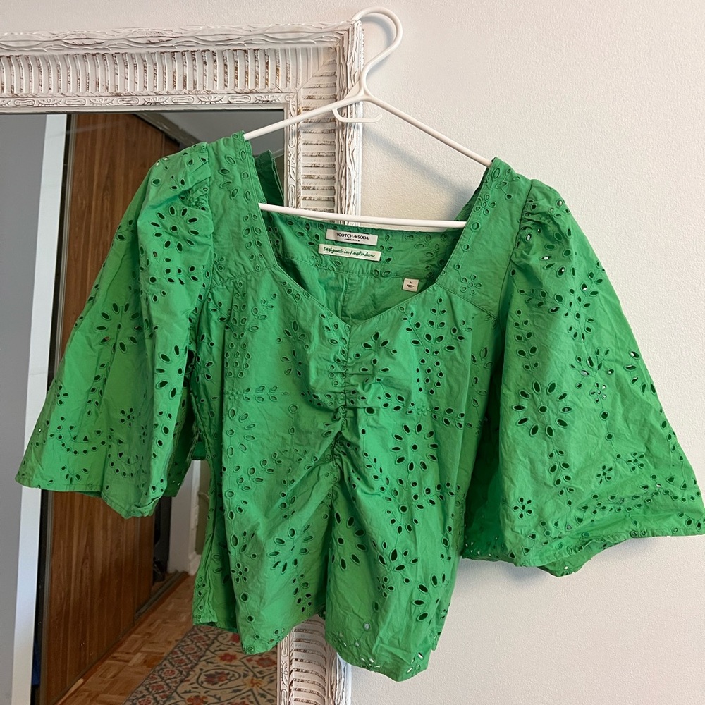 Scotch & Soda Green Eyelet Top